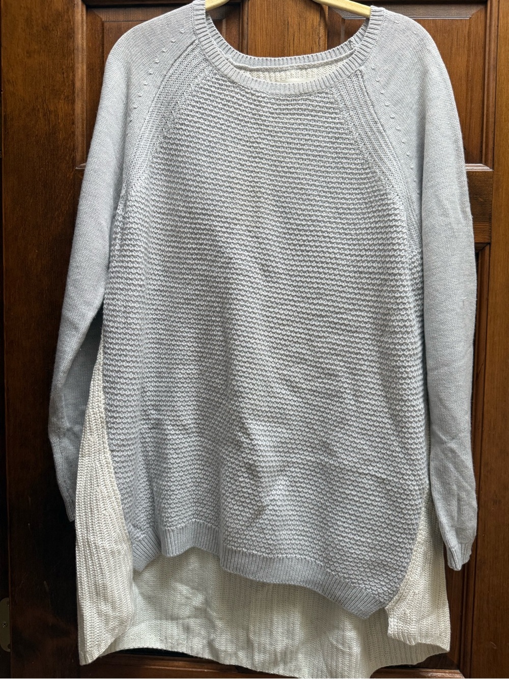 LOFT Light Gray Layered Knit Crewneck Sweater